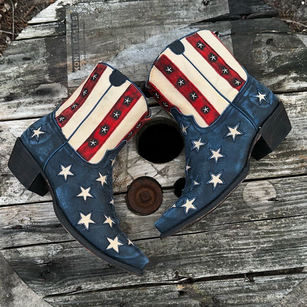 Corral Navy, Red & Cream Star Western Heeled Boots - Picture 13 of 15